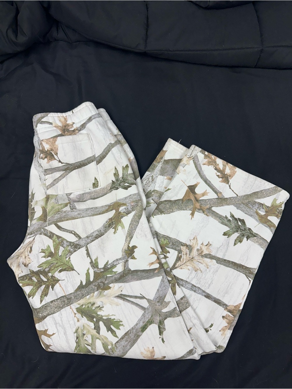 PacSun White Camo Joggers with Green & Brown Leaf Print